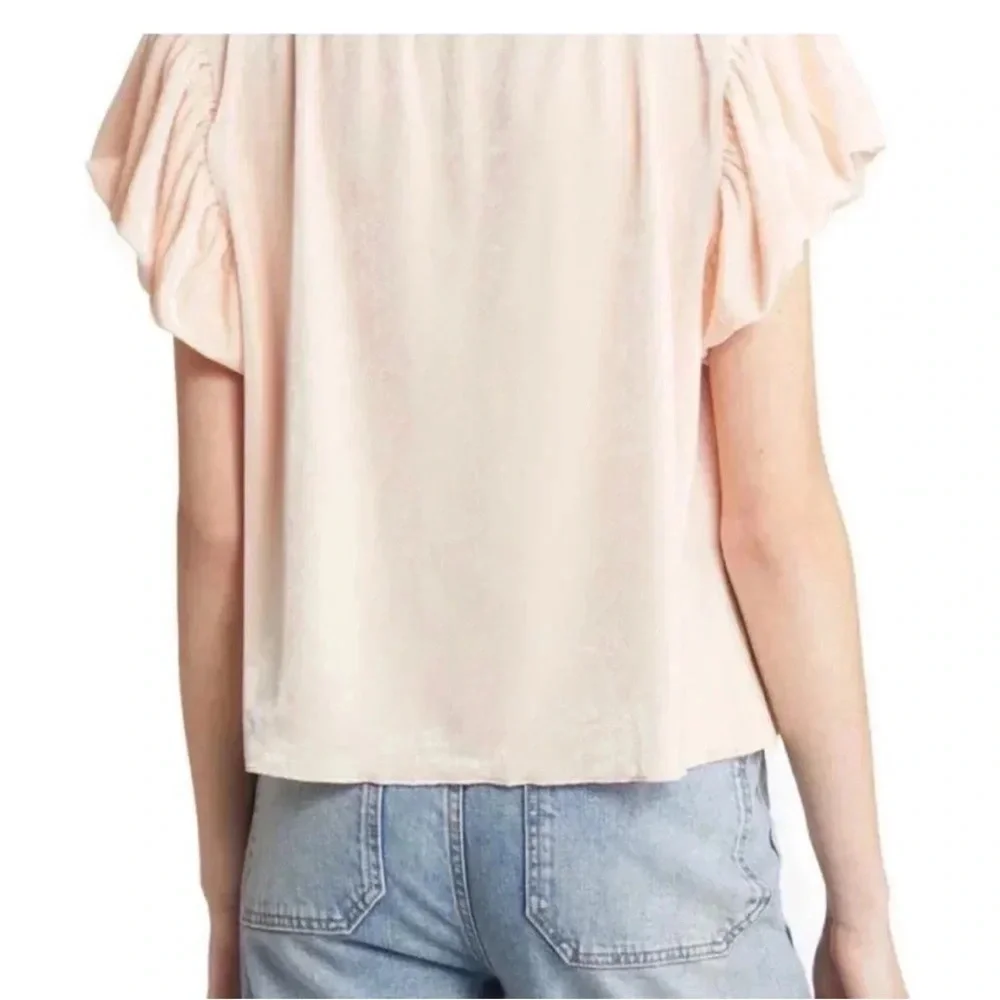 Free People Terese Velvet Top XS velour light pink ruffle puff smock Tee